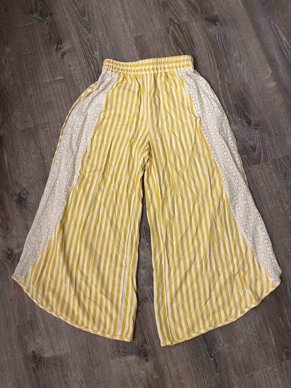 Wide Leg Yellow Stripe & Cream Panel Pants